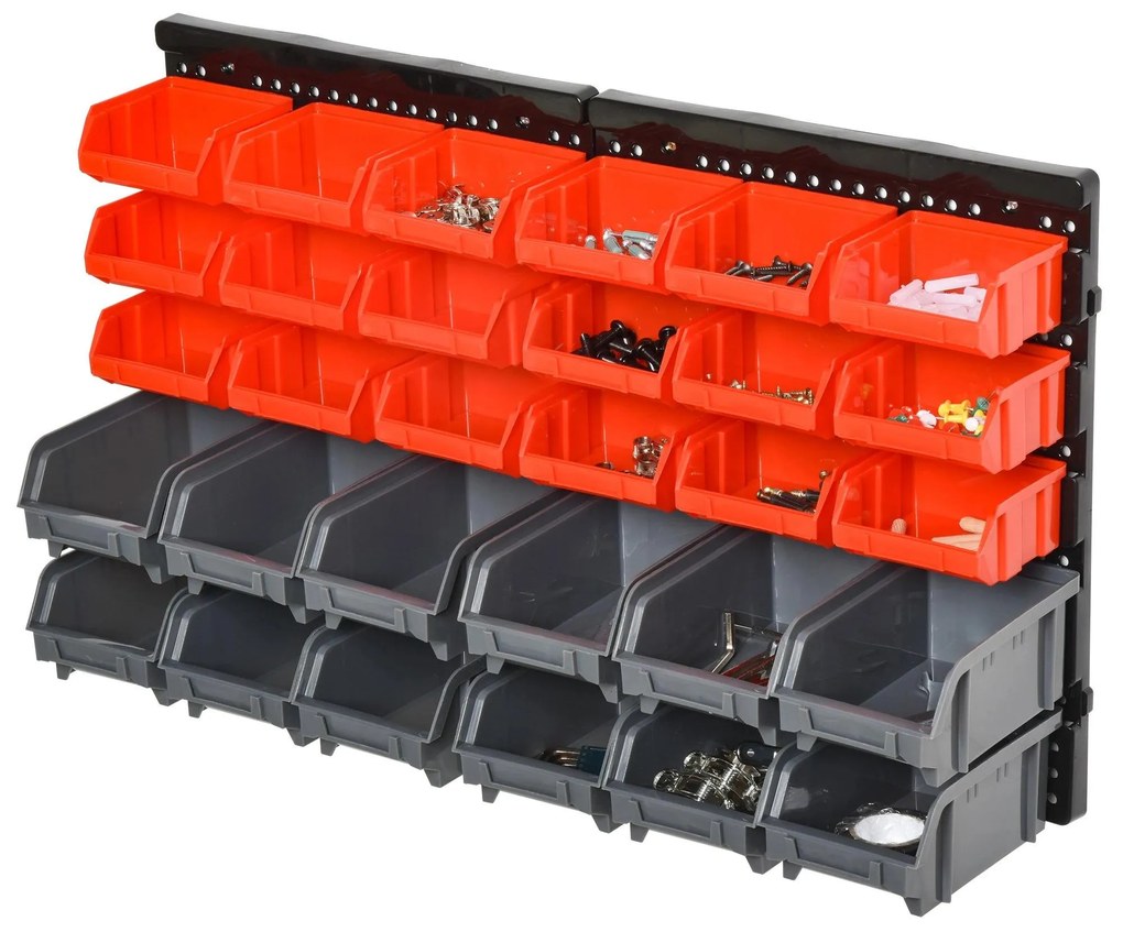 DURHAND Organizador de Ferragens para Parede com 30 Caixas de 2 Tamanhos Diferentes 37,5x18x63 cm Vermelho e Cinza