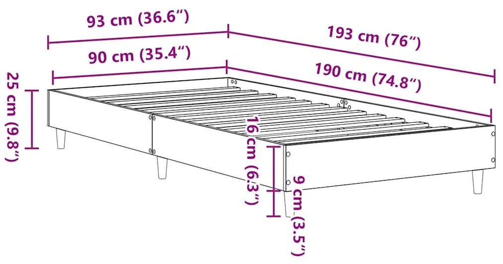 Estrutura cama s/ colchão 90x190 cm carvalho castanho