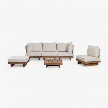 Conjunto De Jardim Com Sofá De Canto Modular De 4 Peças, Mesa De Centro E Pufe Em Madeira De Acácia Dailin. Castanho Acácia - Sklum