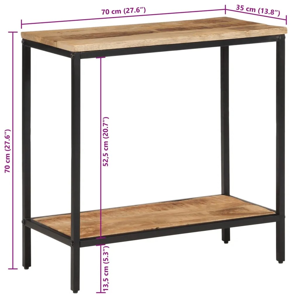 Mesa consola 70x35x70 cm madeira de mangueira áspera maciça