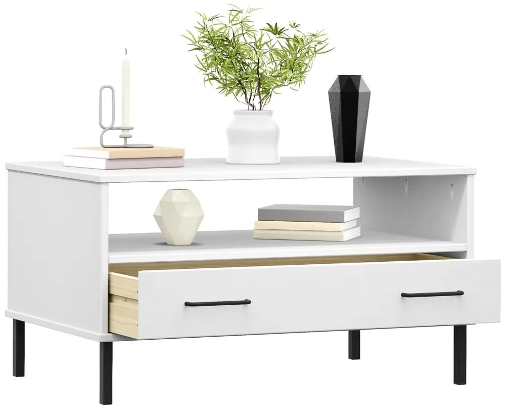 Mesa de centro com pernas de metal madeira maciça OSLO branco