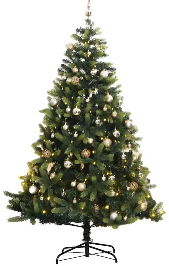 vidaXL Árvore Natal artificial articulada c/ 300 luzes LED+bolas 210cm