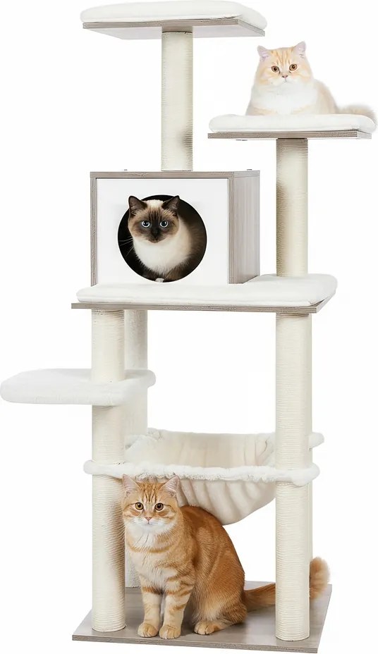 Arranhador de arranhar para gatos 55 x 45 x 138 cm cinza-bege