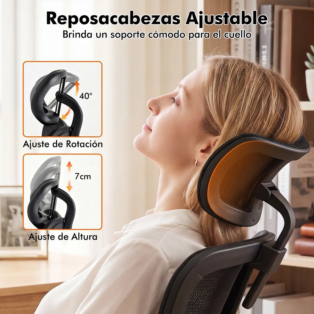 Cadeira de Escritório Ergonómica, 69,5 x 70 x 115-123 cm, Encosto Reclinável, Preto