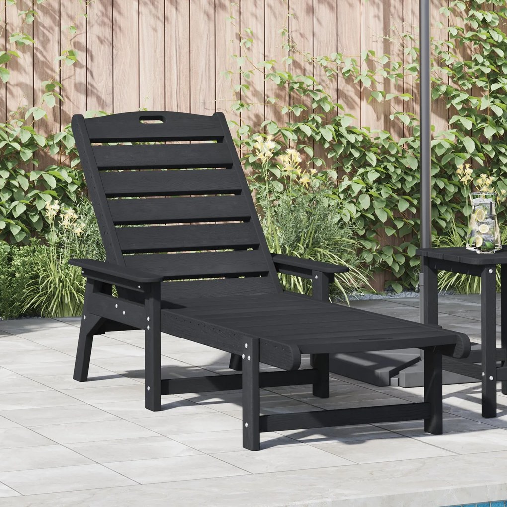 Cadeira de Sol Preta 53x162x98.5 cm HDPE