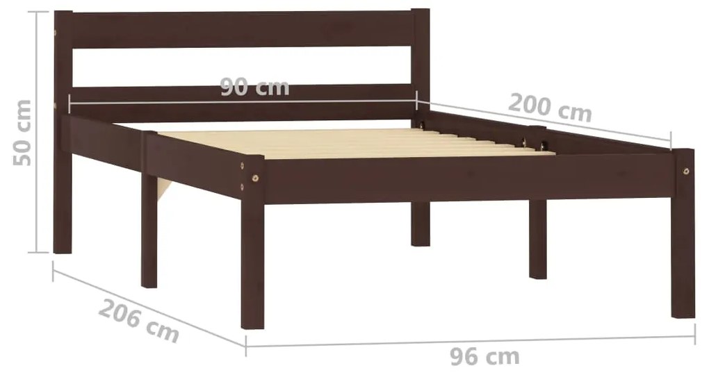 Estrutura de cama 90x200 cm pinho maciço castanho-escuro