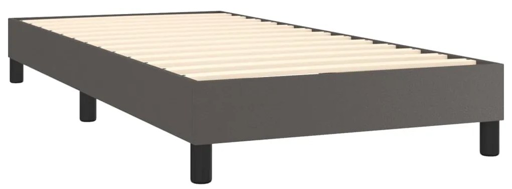 Cama box spring c/ colchão/LED 80x200 cm couro artificial cinza