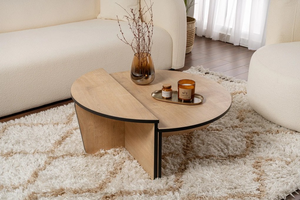 Mesa de Café Orion - Carvalho Mel e Preto - 90x30x60cm & 85x35x30cm