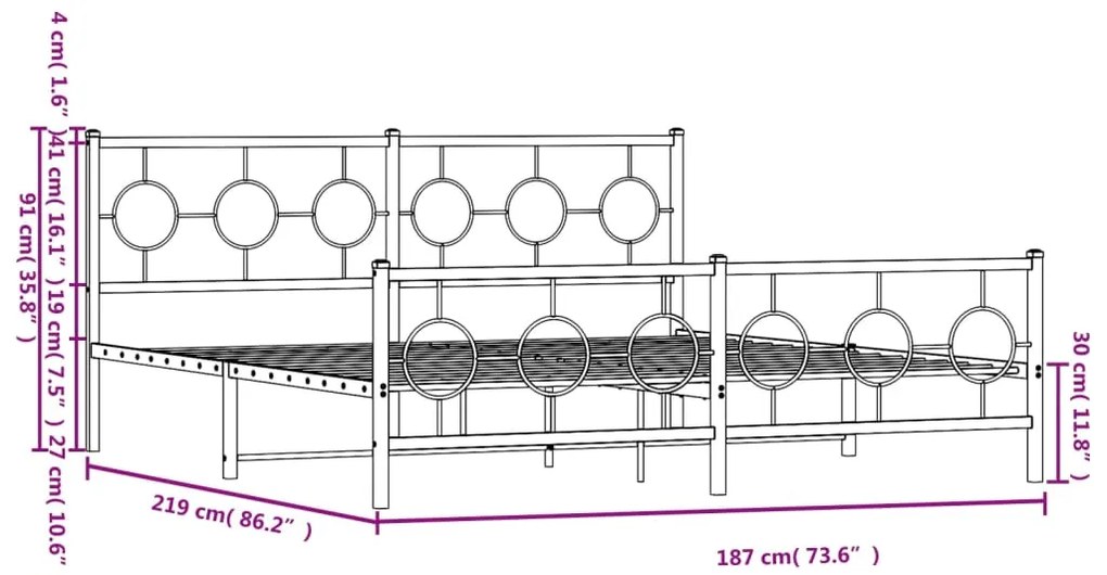 Estrutura de cama com cabeceira e pés 183x213 cm metal preto