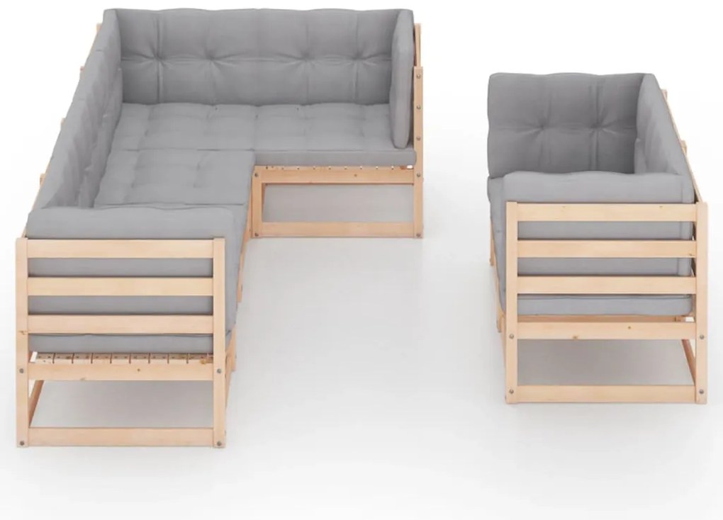 7 pcs conjunto lounge de jardim c/ almofadões pinho maciço