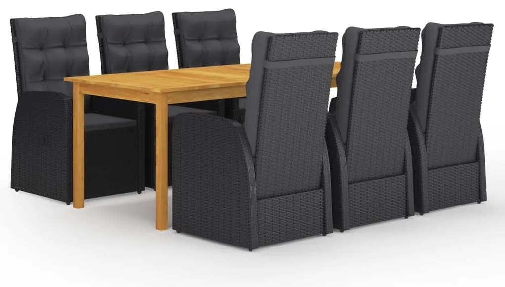 7 pcs conjunto de jantar para jardim preto