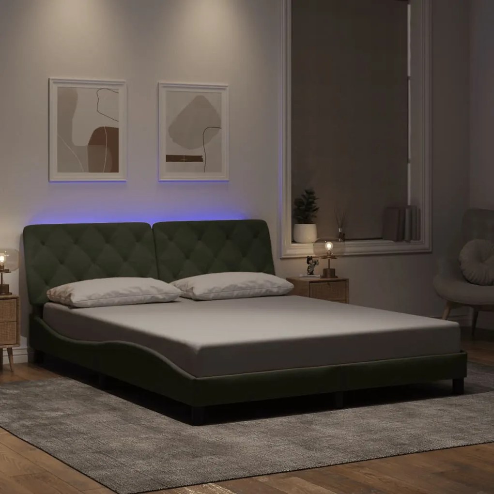 Estrutura de cama c/ luzes LED 160x200 cm veludo cinzento-claro