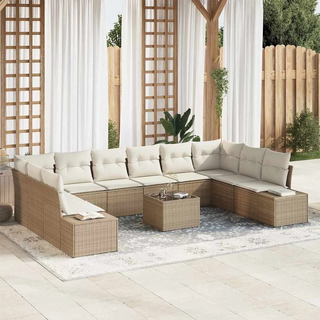 vidaXL Conjunto de Sofá de Jardim 10 pcs Bege e Creme Polirattan