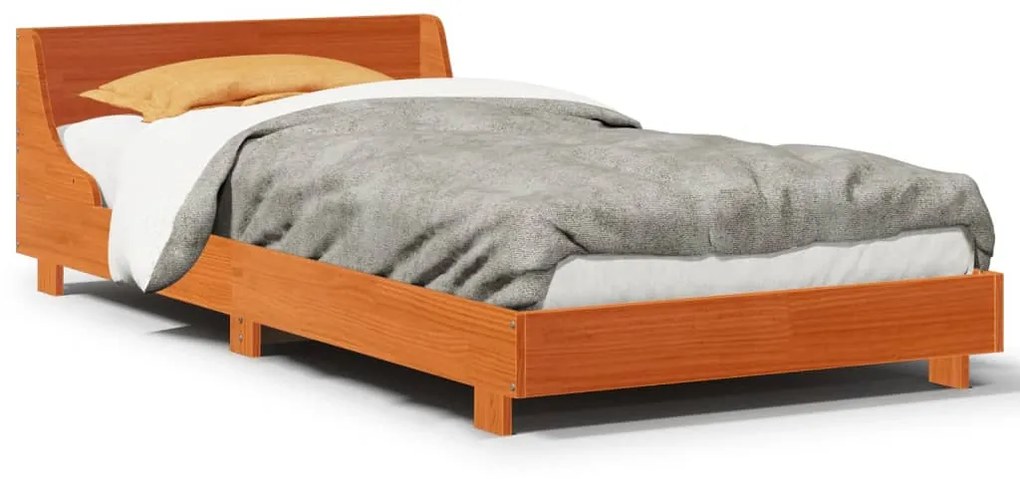 Estrutura cama c/ cabeceira 90x190 cm pinho maciço castanho-mel