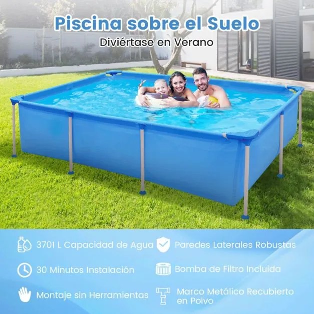 Piscina retangular com bomba de filtro artucho e estrutura metálica 258 cm x 179 cm x 66 cm Azul