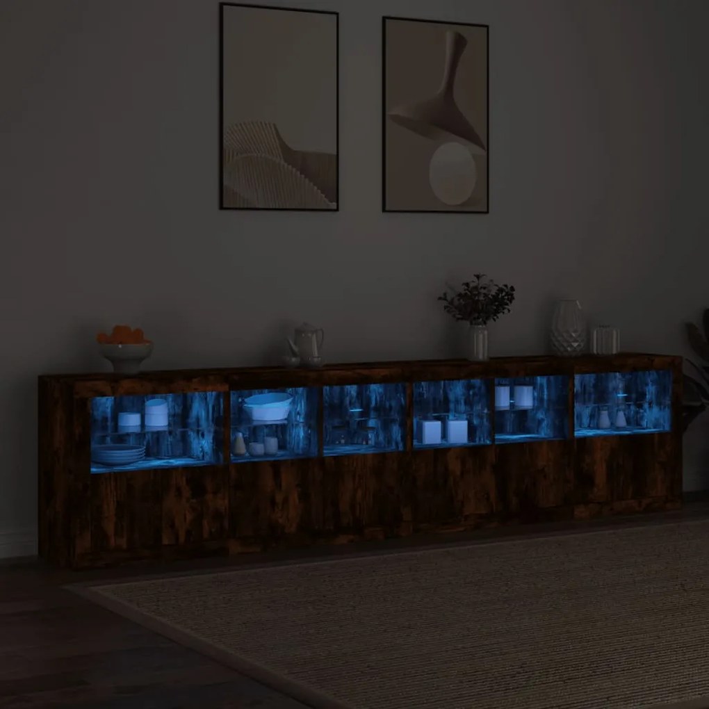 Aparador com luzes LED 283x37x67 cm carvalho fumado