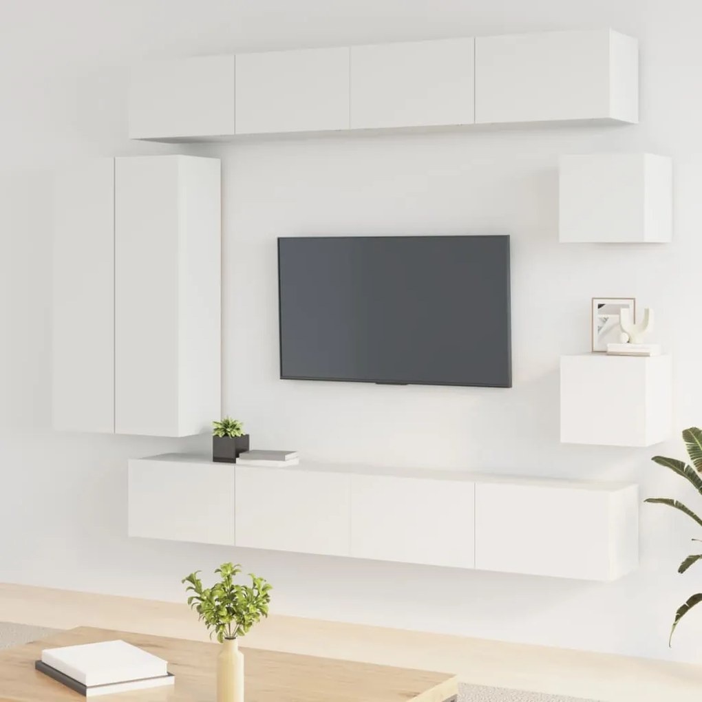 vidaXL Conjunto móveis de TV 8 pcs madeira processada branco