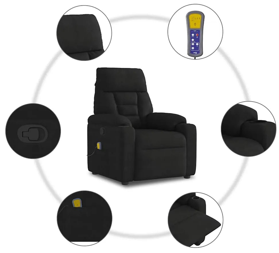 Poltrona de massagens reclinável tecido de microfibra preto