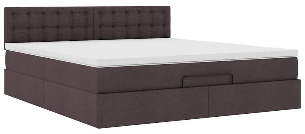 Estrutura de cama otomana com colchão tecido castanho escuro