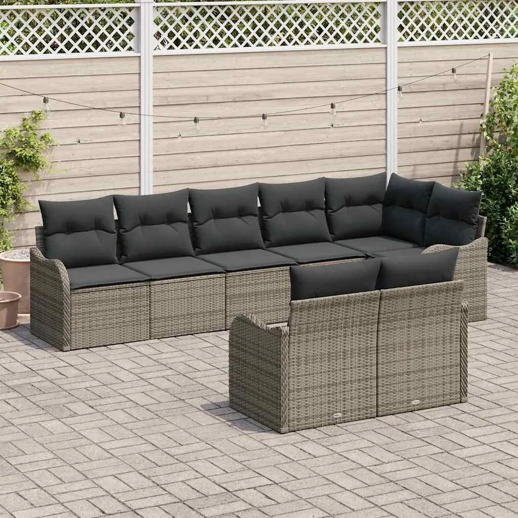 Conjunto de 8 Peças de Sofá de Jardim com Almofadas Cinza Rattan Polia