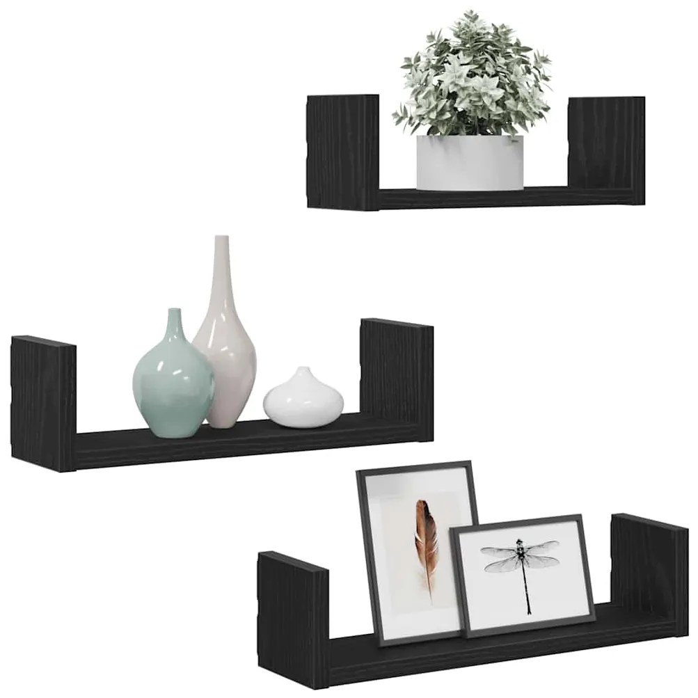 Prateleiras parede 3 pcs derivados madeira carvalho preto