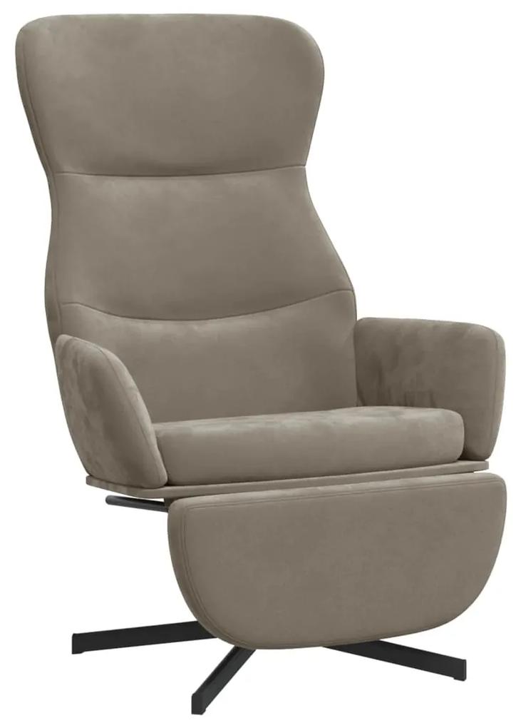 Cadeira de descanso com apoio de pés veludo cinza-claro