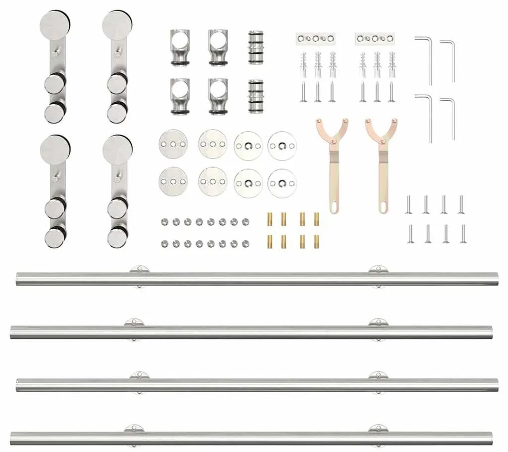 Kit ferragens p/ porta deslizante 183cm aço inoxidável prateado