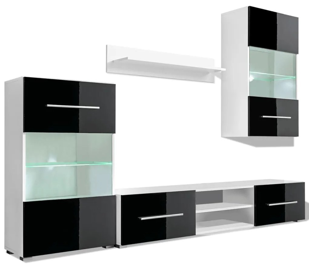 Armário TV de parede expositor com LED alto brilho, preto, 4 pcs