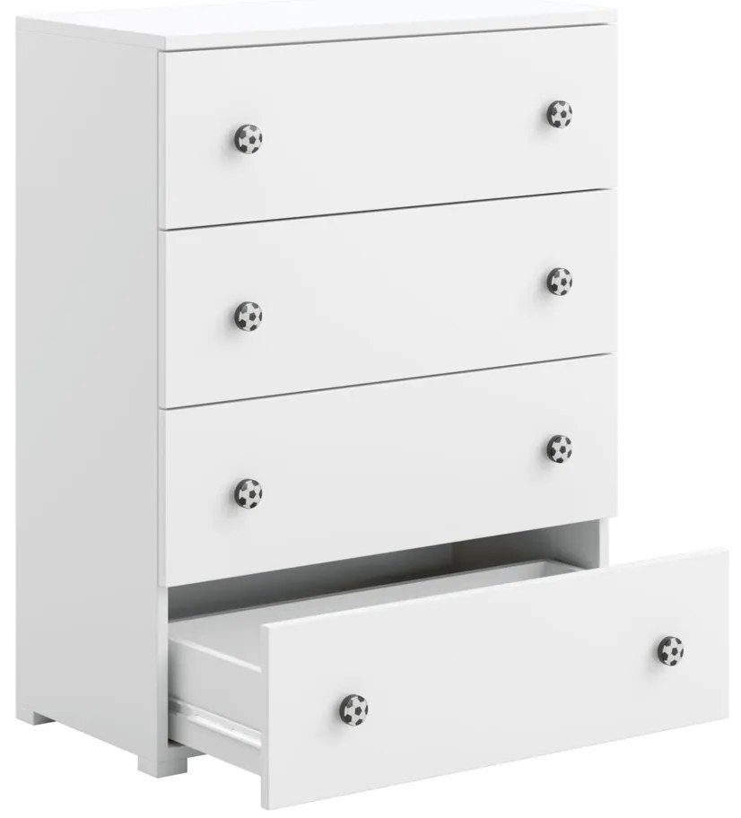 Cómoda Emily branca 102x80x40cm - puxadores em forma de bola de futebol