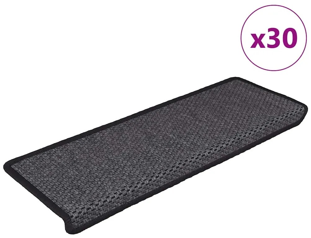 vidaXL Tapetes escada adesivos aspeto sisal 30pcs 65x21x4 cm antracite