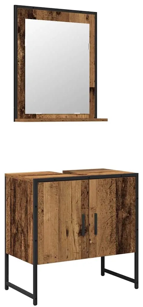 Conjunto de Armário de Banheiro de 2 Peças Madeira Envelhecida