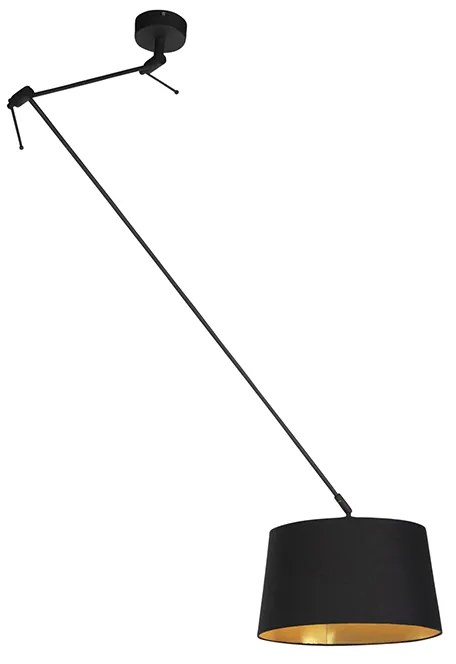 Candeeiro de suspensão preto com abajur de algodão preto e dourado 35 cm - Blitz Moderno