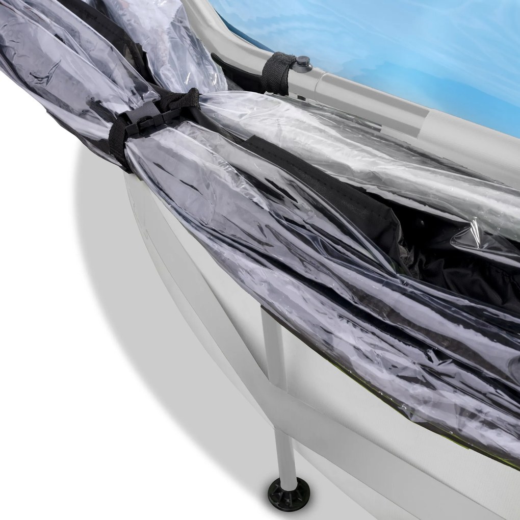 Piscina redonda Soft ø360x76cm com bomba de filtragem e cobertura - cinzenta