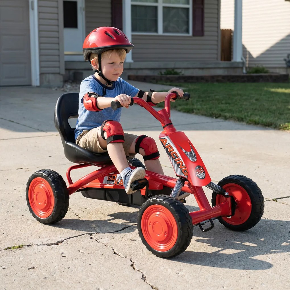 Kart a pedais para crianças com assento ajustável em 2 posições para crianças dos 3 aos 8 anos Capacidade de carga de 30 kg vermelho