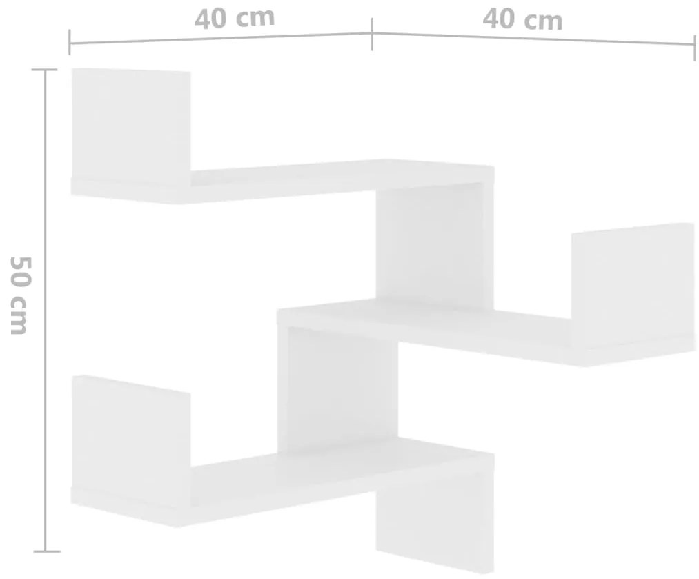 Estantes canto p/ parede 2pcs 40x40x50cm deriv. madeira branco