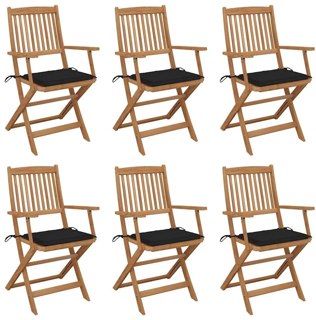 Cadeiras de jardim dobráveis c/ almofadões 6 pcs acácia maciça