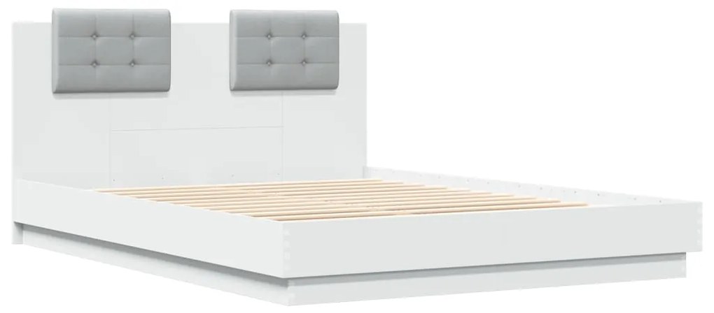 Estrutura de cama com cabeceira e luzes LED 120x200 cm branco