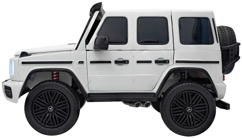 Carro elétrico para Crianças 24V, 4x200W 2 Lugares Mercedes Benz G63 AMG XXL MP4 Rodas de espuma EVA, Assento Couro Branco