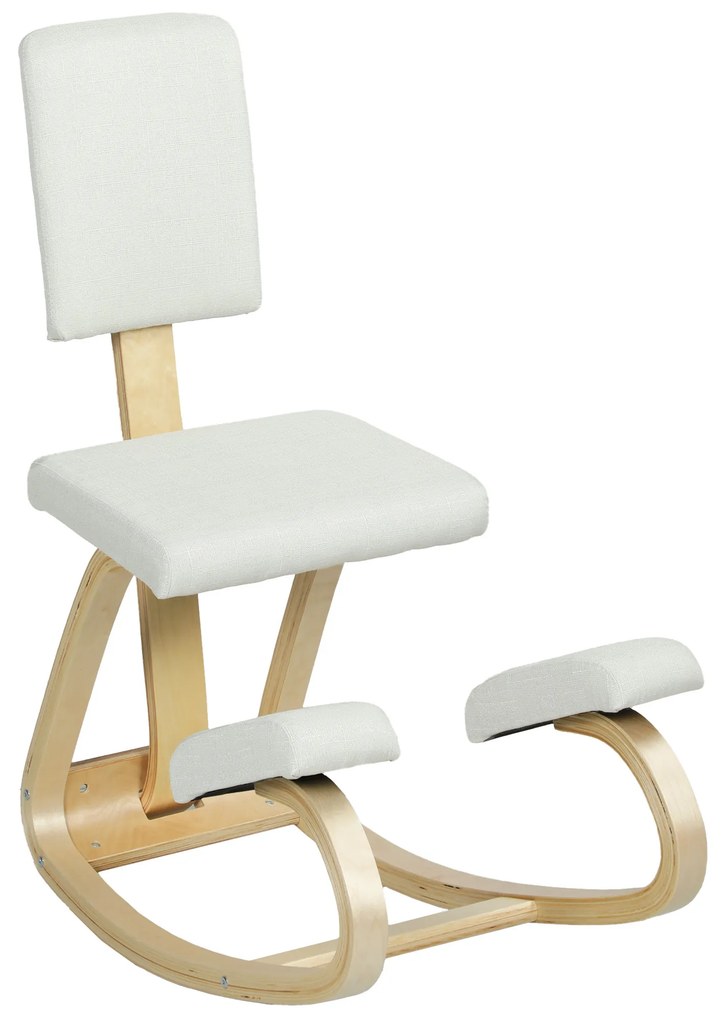 HOMCOM Cadeira Ergonómica de Joelhos com Encosto Almofadas Acolchoadas Estrutura de Madeira para Melhor Postura 51x84x93 cm Creme | Aosom Portugal