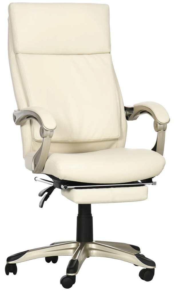 Cadeira de Escritório Ergonômica Cadeira de Escritório Reclinável Estofada em PU com Altura Ajustável Giratória e Apoio para os Pés Retrátil para Escr