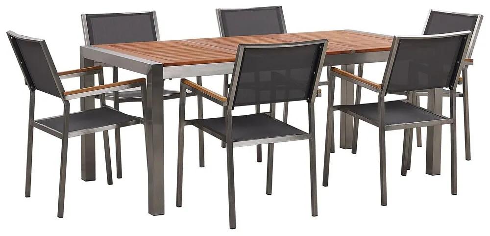 Conjunto de mesa com tampo em madeira de eucalipto 180 x 90 cm e 6 cadeiras cinzentas GROSSETO Beliani