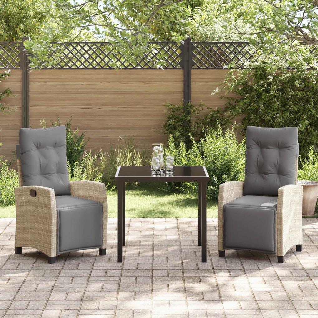 Conjunto de Jantar de Jardim 3 Peças Bege Rattan PE