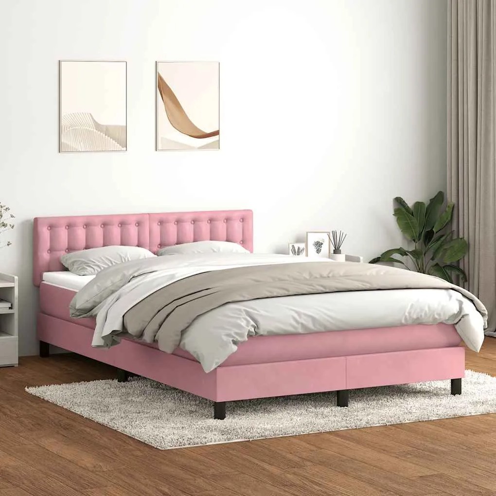 Cama com molas/colchão 140x210 cm veludo Rosa