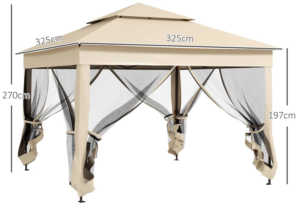 Outsunny Tenda Dobrável de Exterior 325x325x270 cm Tenda de Jardim com