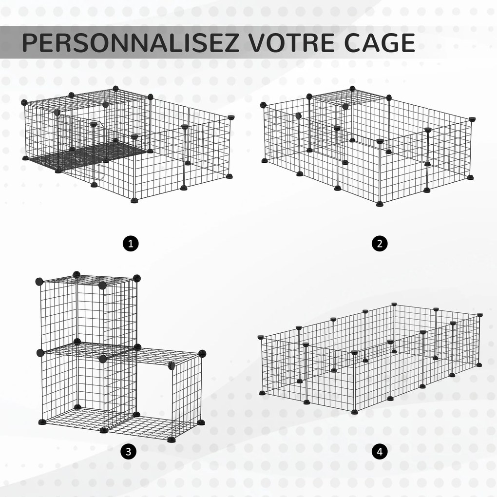 Recinto para pequenos animais – parque modular para coelhos, porquinhos-da-índia e roedores, preto