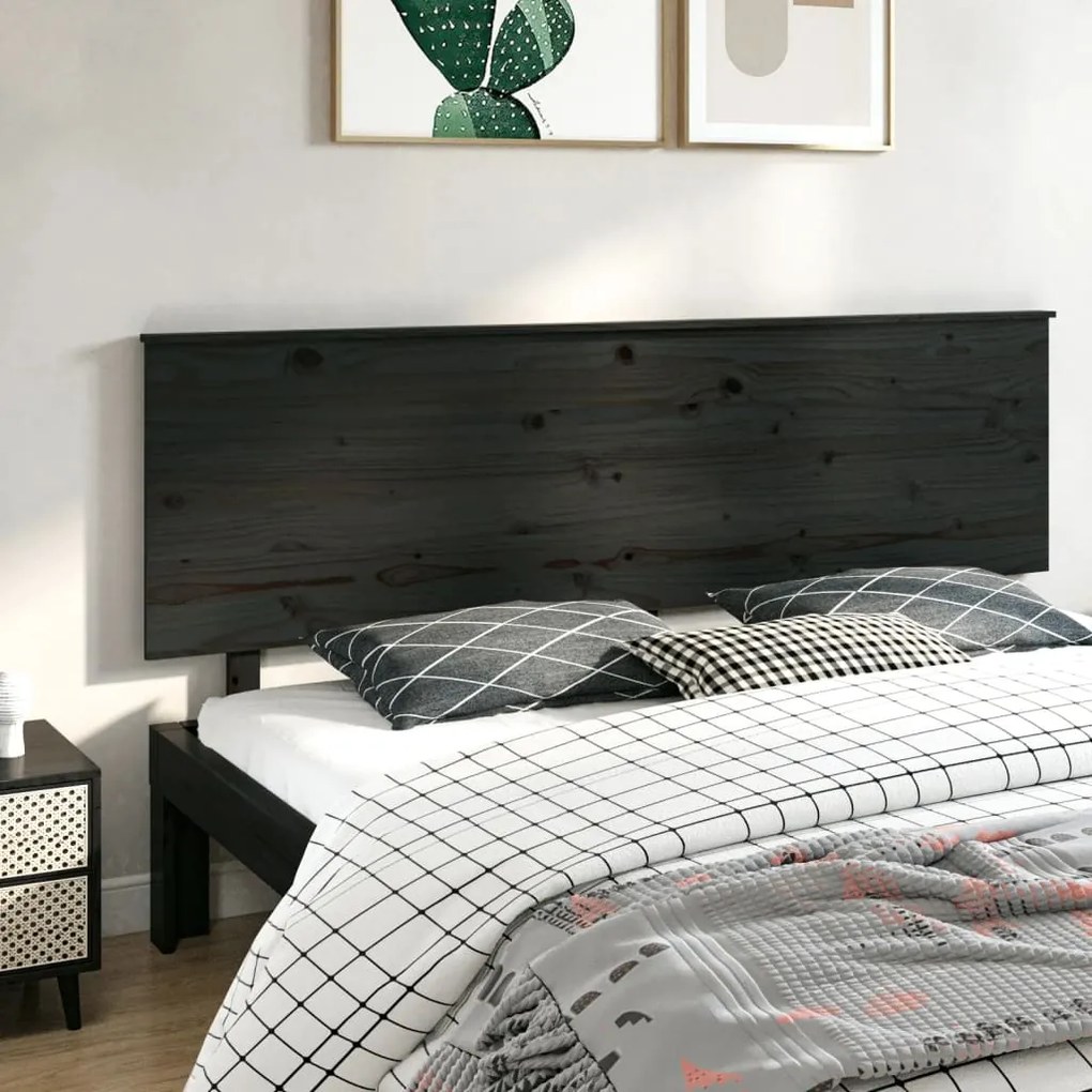 vidaXL Cabeceira de cama 204x6x82,5 cm pinho maciço preto
