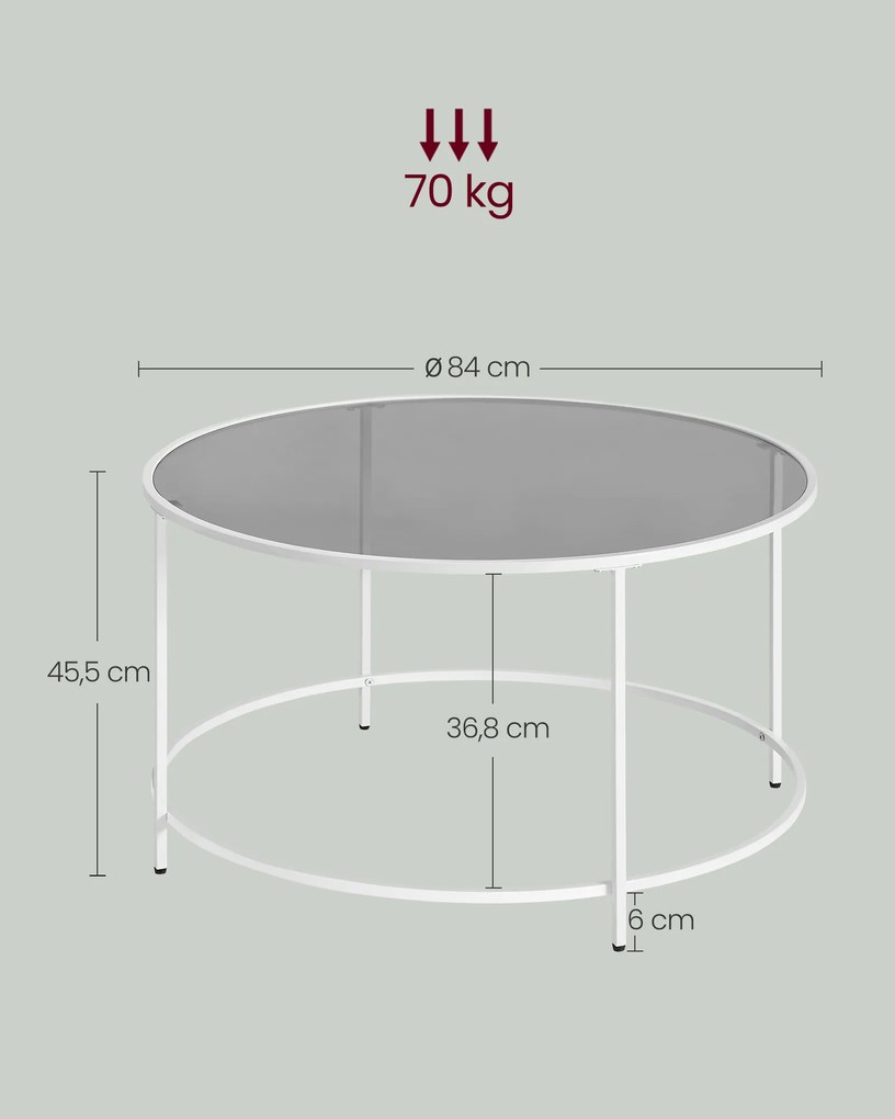 Mesa de centro redonda 84 x 45,5 cm com estrutura de aço branco pérola cinzento ardósia