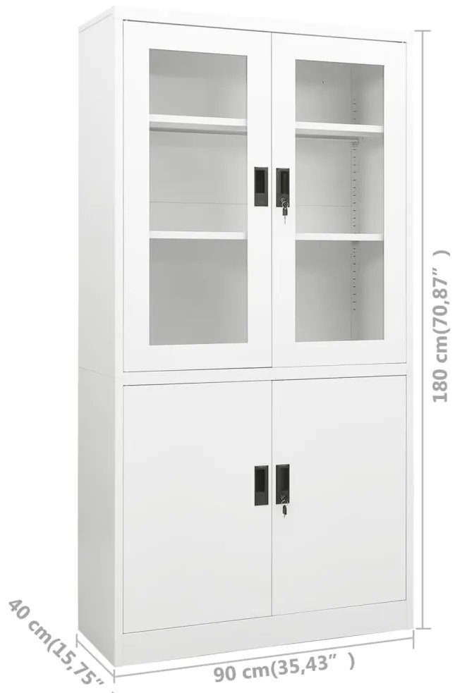 Armário de escritório 90x40x180 cm aço branco