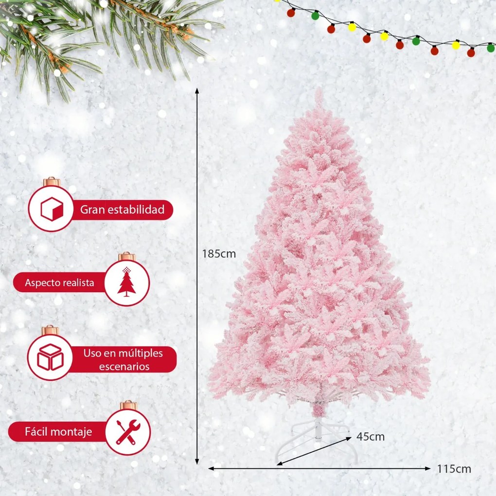 Árvore de Natal articulada rosa de 185 cm 808 postes de perna em PVC 350 luzes LED e 8 modos de iluminação Rosa
