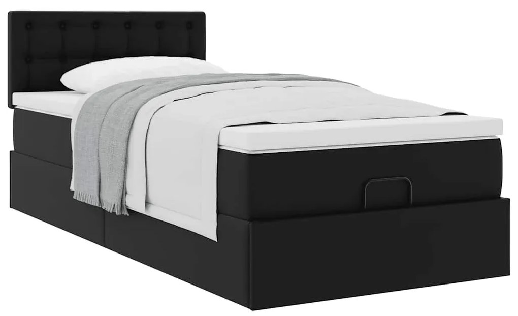 Cama otomana com colchão 80x200 cm couro artificial preto